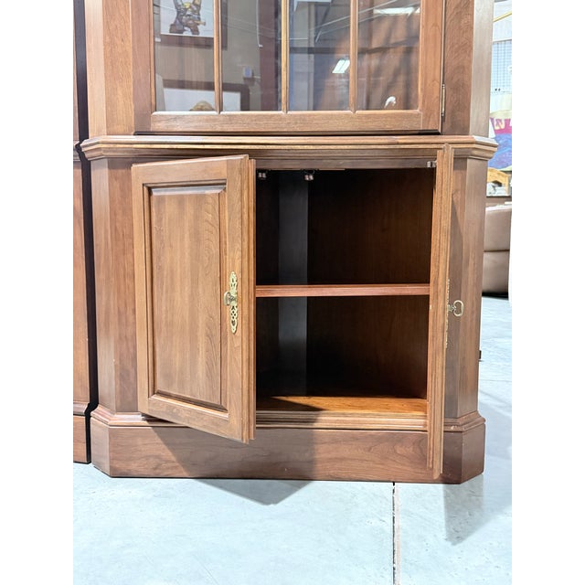 Brown Traditional Corner Display Cabinet With Arched Glazed Doors For Sale - Image 8 of 10
