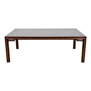 William Doezema for Mastercraft Mid-Century Modern Burl Wood and Brass Extension Dining Table For Sale