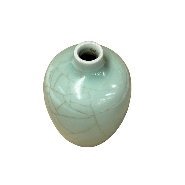 Ceramic 4" Chinese Clay Ceramic Ware Wu Light Celadon Small Vase For Sale - Image 7 of 7