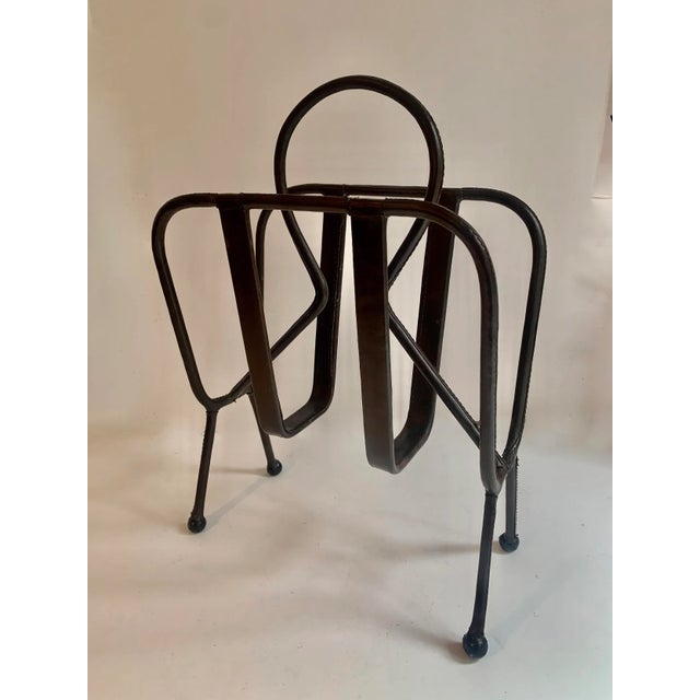 1940s Jacques Adnet Leather Magazine Rack For Sale - Image 5 of 11