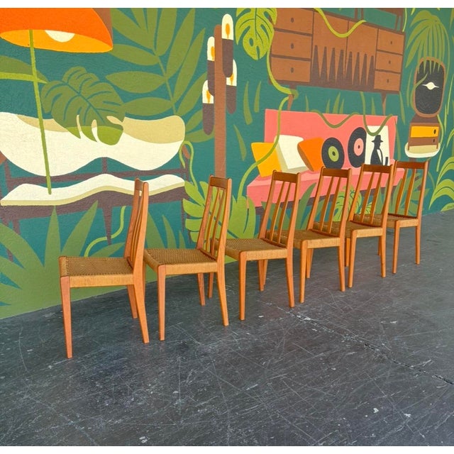 Danish Teak & Cord Dining Chairs - 6 For Sale - Image 4 of 10