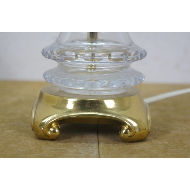 Metal Mid 20th Century German Lausitzer Hollywood Regency Brass Crystal Leaf Etched Vanity Lamp 20" For Sale - Image 7 of 15