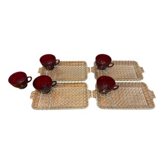 Vintage Anchor Hocking Royal Ruby Serva-Snack Set - 9 pcs For Sale