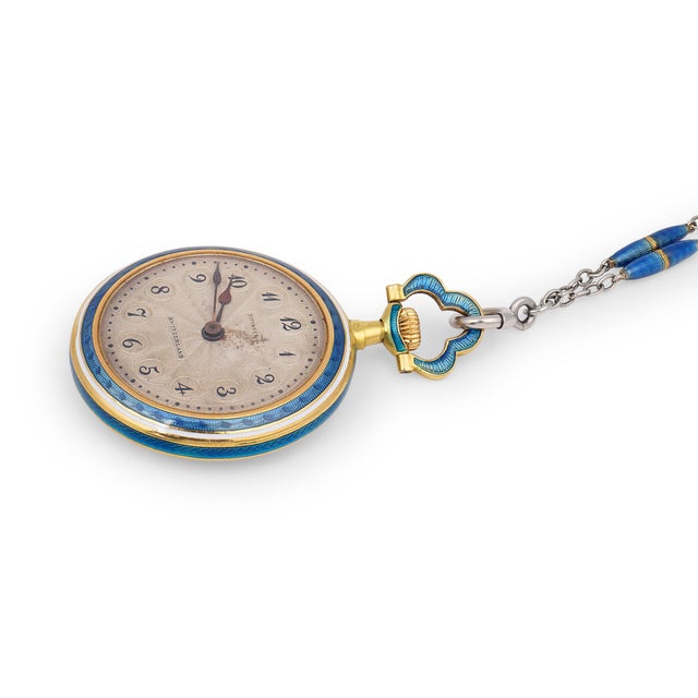 Traditional Antique Tiffany & Co. 18k Yellow Gold Guilloche Pocket Watch Pendant Necklace For Sale - Image 3 of 8