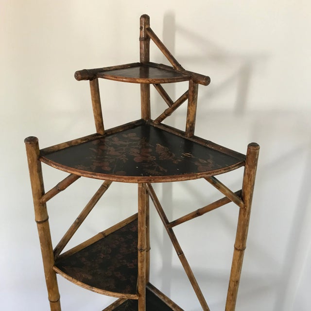 Late 19th Century Antique Aesthetic Style Burnt Bamboo Corner Etagere, Circa 1880 For Sale - Image 5 of 12