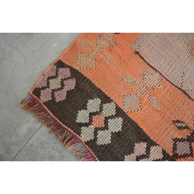 Salmon Vintage Turkish Handmade Kilim Runner Rug Full Tribal Design Primitive - 3′5″ × 12′8″ For Sale - Image 8 of 10
