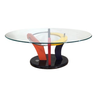 Postmodern 1980's Marble & Glass Coffee Table Colorful Abstract - Memphis Design For Sale