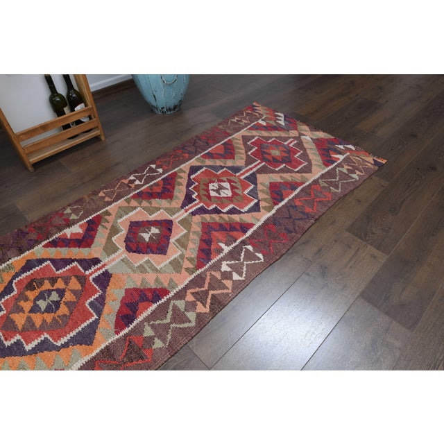 Textile 1970s Vintage Handmade Wool Cotton Red Runner Rug For Sale - Image 7 of 11
