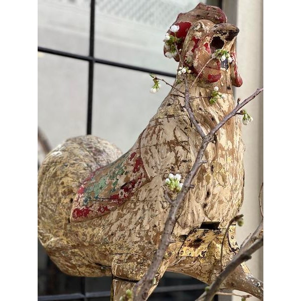 Antique White Pair of 19th Century French Coqs De Carousel Sculptures For Sale - Image 8 of 12