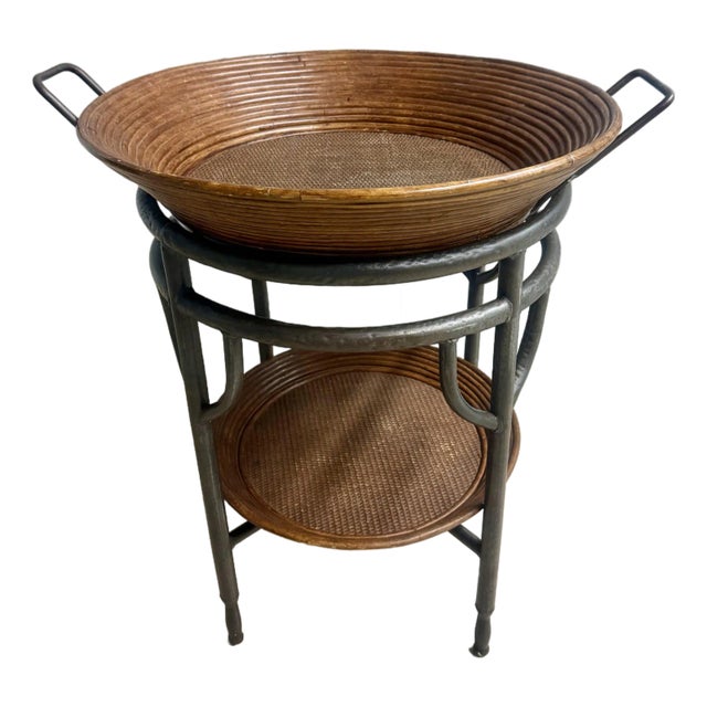 Vintage Gabriella Crespi Style Split Reed Rattan Tray Table For Sale