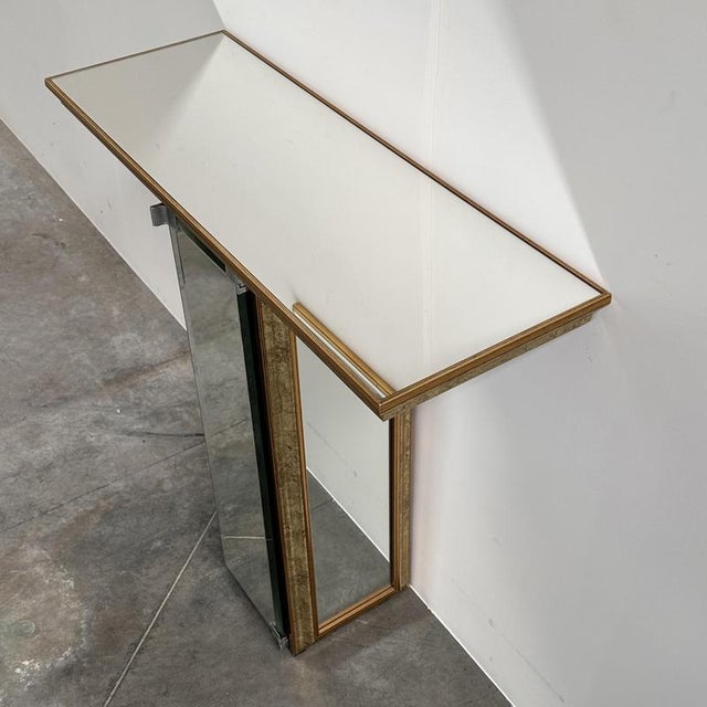Glass Vintage Deknudt Mirrored Console Table with Hidden Cabinet, Belgium, 1970s For Sale - Image 7 of 10