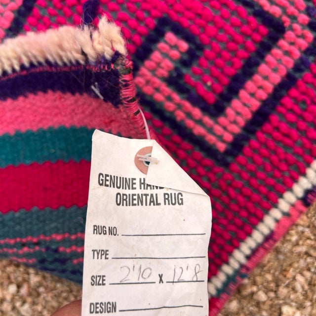 Hot Pink Vintage 1940s Herki Runner Rug, Handwoven, Hot Pink Geometric Pattern Wool Rug For Sale - Image 8 of 8