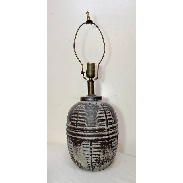 Brutalist Antique Handmade Brutalist Black Gray Terracotta Pottery Electric Table Lamp For Sale - Image 3 of 12