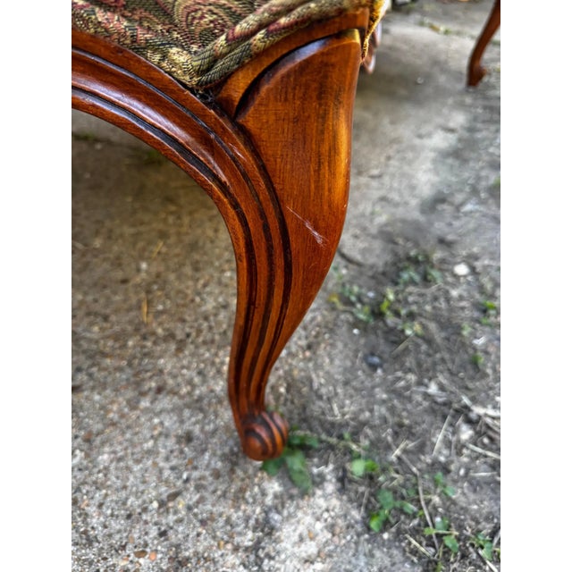 Mid 20th Century Pair of Upholstered Walnut French Provincial Style Bergeres For Sale - Image 5 of 7