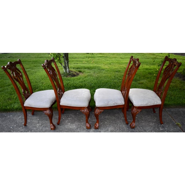 Vtg. Set of Four Heavily Carved Chippendale Style Cherry Side Dining Chairs For Sale In Philadelphia - Image 6 of 16