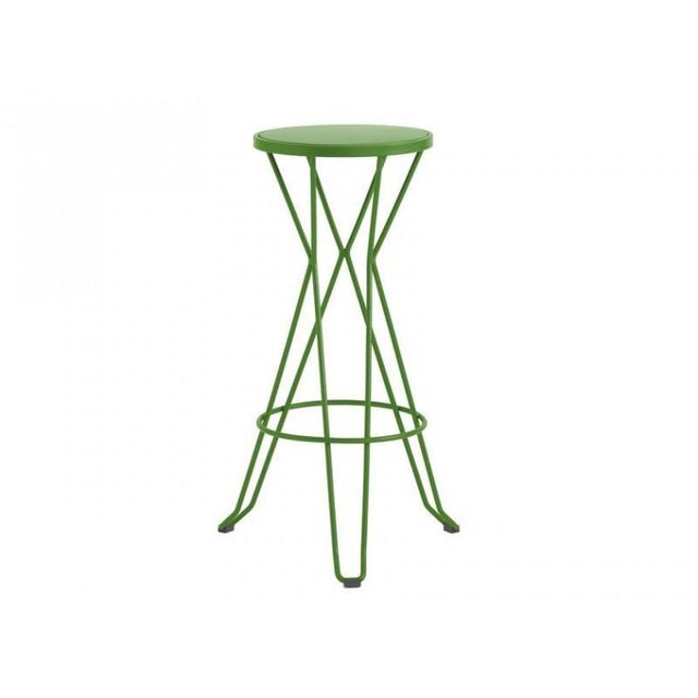 Early 21st Century New Industrial Wrought Iron Shop Stool with Oak Seat For Sale - Image 5 of 6