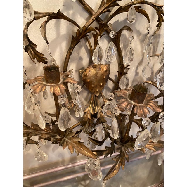 Early 20th Century Italian Metal Wall Sconce With Crystals For Sale - Image 4 of 10