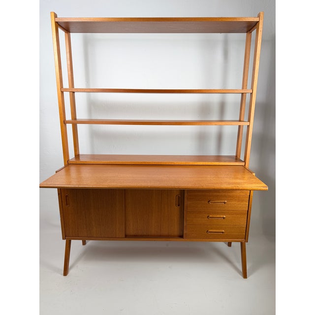 Wood Danish Teak Bookcase with Secretary, 1960s For Sale - Image 7 of 8