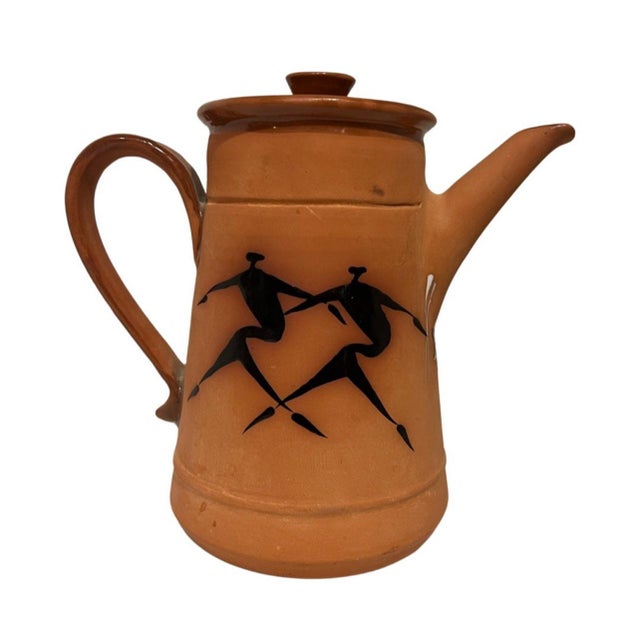 1950s Vintage Mid Century Modern African Tribe Hunting Ceramic Terra Cotta Teapot Vintage Gazelle For Sale - Image 5 of 10