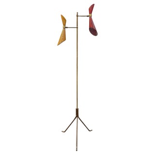 Mid-Century French Brass Double Coned Tripod Floor Lamp, 1950 For Sale