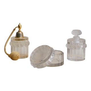 French Robinson 3-Piece Crystal Vanity Set by Lalique, 1970s For Sale