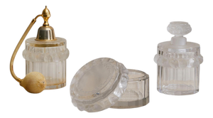 French Robinson 3-Piece Crystal Vanity Set by Lalique, 1970s