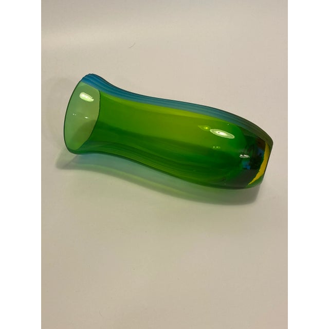 Green 1970s Mid Century Modern Green and Blue Art Glass Vase For Sale - Image 8 of 11