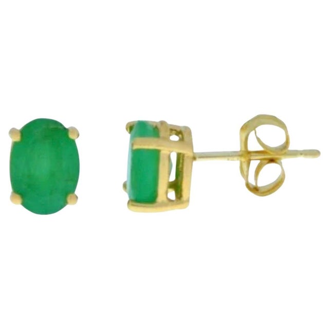3 Carat Oval Natural Emerald Stud Post Earrings 14 Karat Yellow Gold For Sale - Image 15 of 18