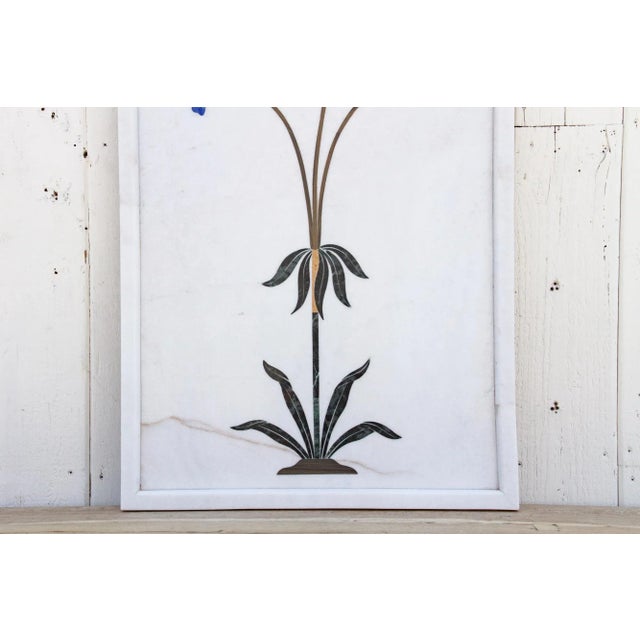 Precious Botanical Inlay Marble Panel For Sale In Los Angeles - Image 6 of 13