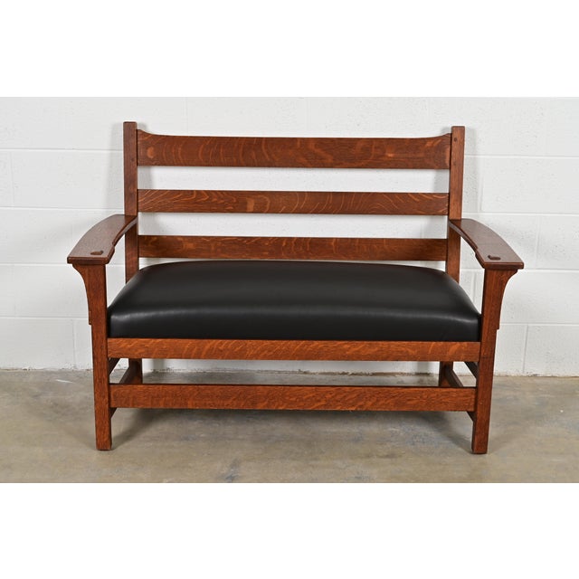 Mission L. & J. G. Stickley Antique Mission Oak Arts & Crafts Bench or Settee, Circa 1910 For Sale - Image 3 of 11