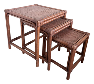 Vintage Nesting Tables in Bamboo and Rattan, 1970s, Set of 3
