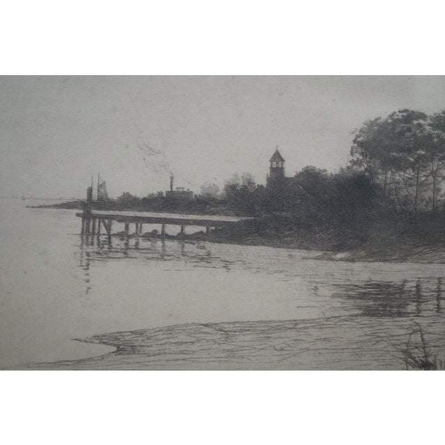 Antique John Octavius Anderson Signed Where the River Meets the Sea Etching 25" For Sale - Image 9 of 11