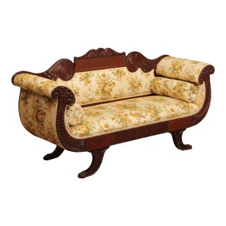Antique American Empire Carved Mahogany Classical Sofa For Sale