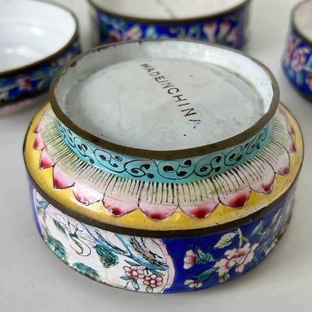 Metal Antique Chinese Cloisonné Enamel Stacking Box – Qing Dynasty Influence, Three-Part Jar and Cover, Blue For Sale - Image 7 of 12