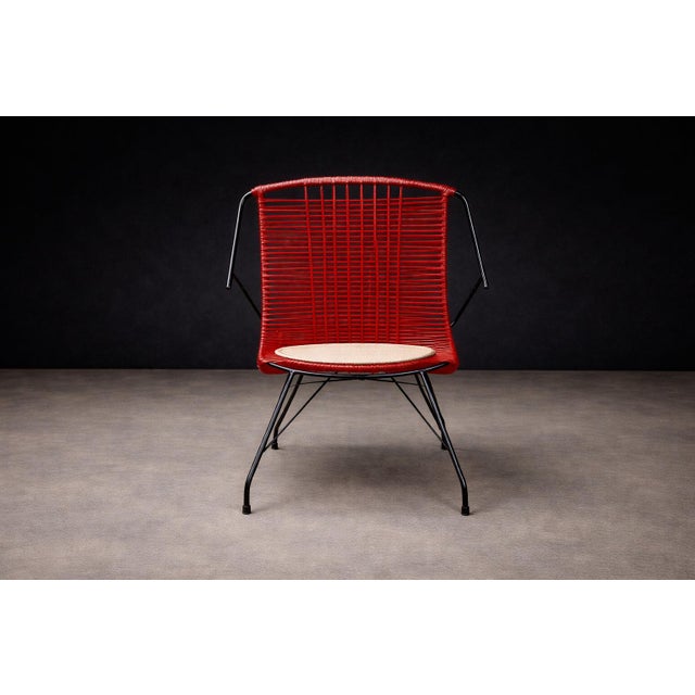 Brazilian Modern Red Synthetic Rope and Iron Armchair, Forma, Brazil, 1950s For Sale - Image 9 of 15