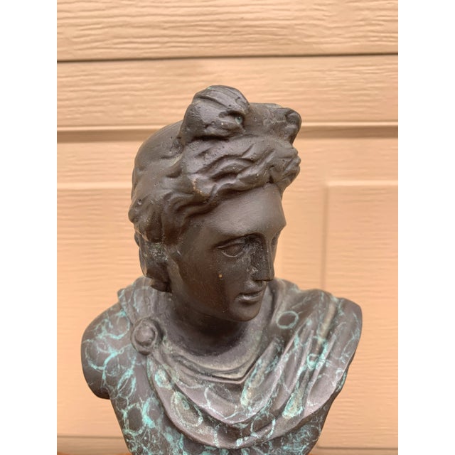 Late 20th Century Classical Verdigris Brass Bust of Apollo Belvedere For Sale - Image 5 of 11