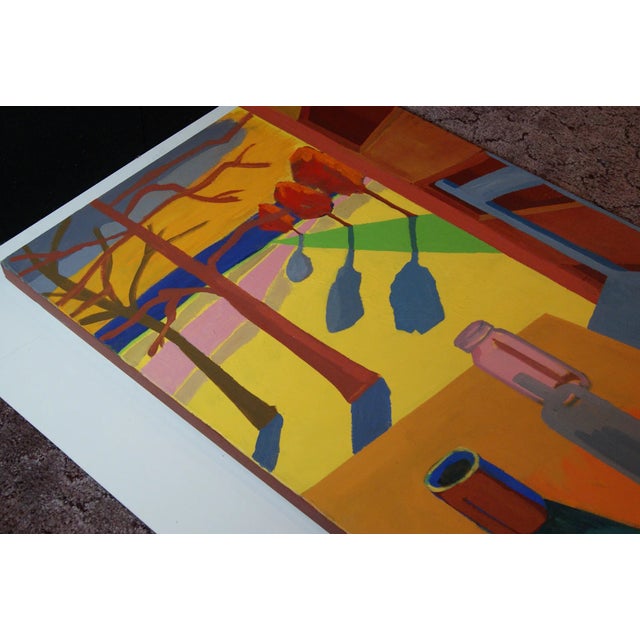 2010s "Room With Pink Jar" Contemporary Expressionist Interior with Landscape Oil Painting For Sale - Image 5 of 5