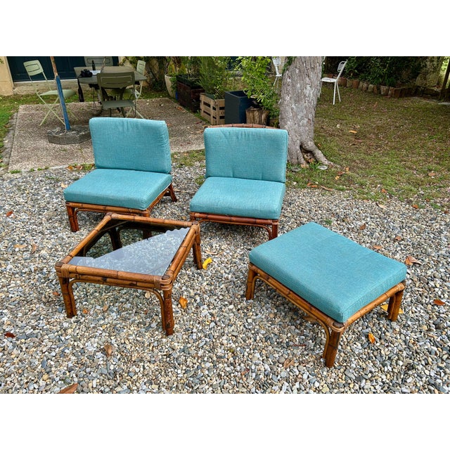 Rattan Living Room Set attributed to Alberto Smania, 1970s, Set of 4 For Sale - Image 12 of 12