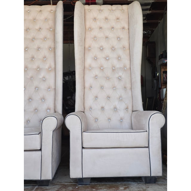 1990s Unusually Tall Wingback Throne Chairs For Sale - Image 5 of 14