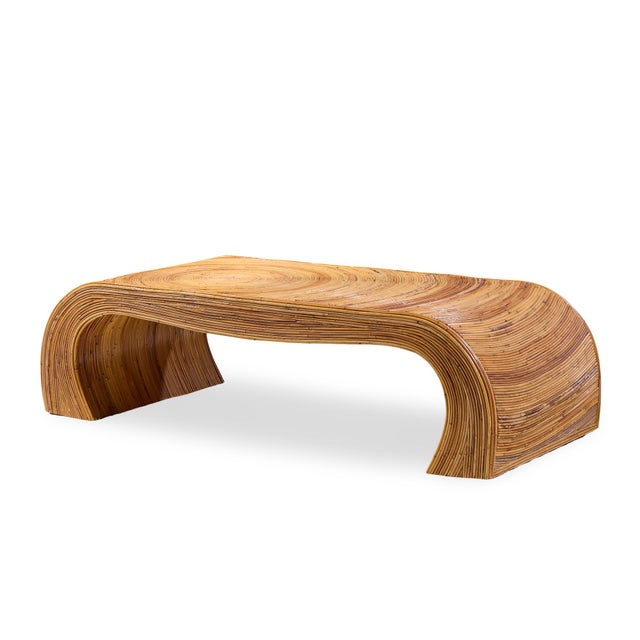 Brown Gabriella Crespi Style Mid Century Pencil Reed Rattan Coffee Table For Sale - Image 8 of 9