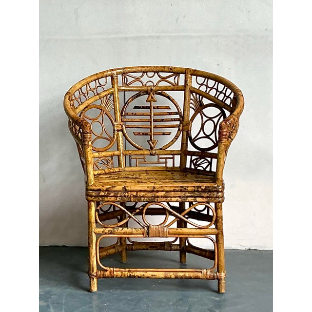 Camel Vintage Boho Medallion Back Bamboo Brighton Pavillon Chair For Sale - Image 8 of 12