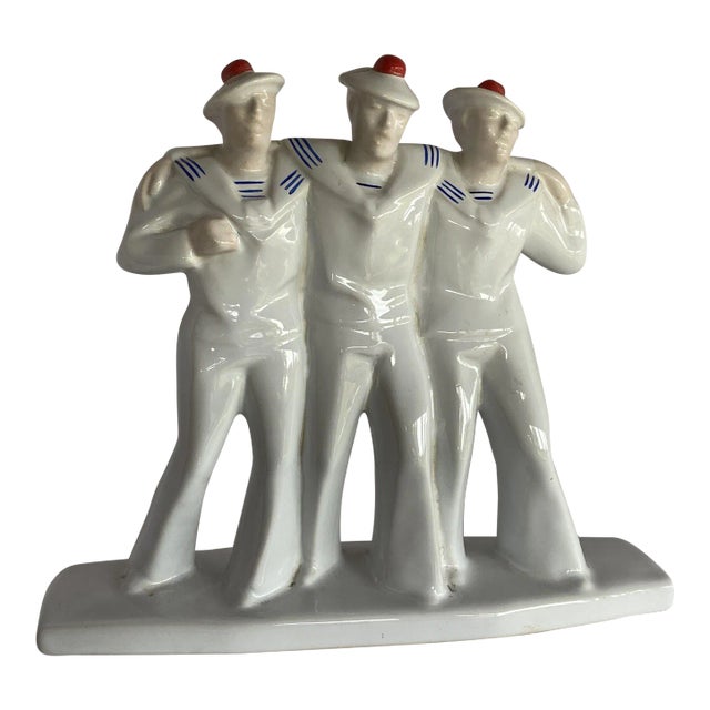 1930s Edouard Cazeaux French Art Deco Sailors on Leave Earthenware Ceramic Sculpture For Sale