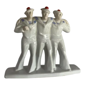 1930s Edouard Cazeaux French Art Deco Sailors on Leave Earthenware Ceramic Sculpture