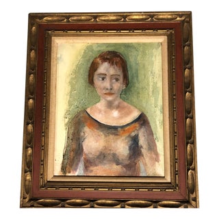 Original Vintage Mid Century Female Portrait Painting For Sale