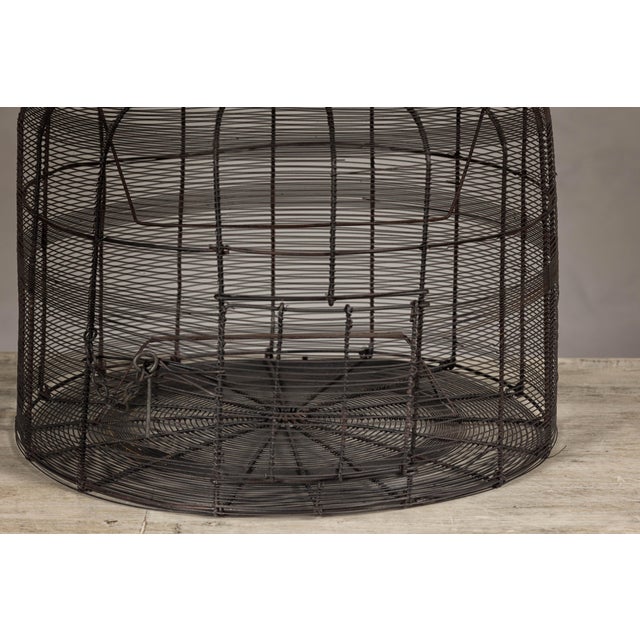 Vintage Handmade Metal Round Shaped Birdcage with Rustic Character For Sale - Image 10 of 12