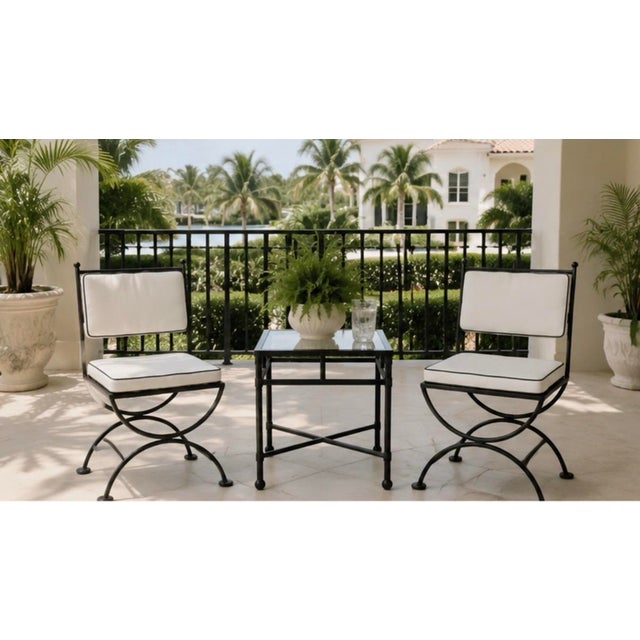 Black 3 Pieces Vintage Turkish Cast Iron Patio Chairs & Side Table For Sale - Image 8 of 12