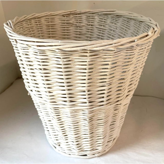 Mid 20th Century Vintage White Wicker Waste Basket For Sale - Image 5 of 9