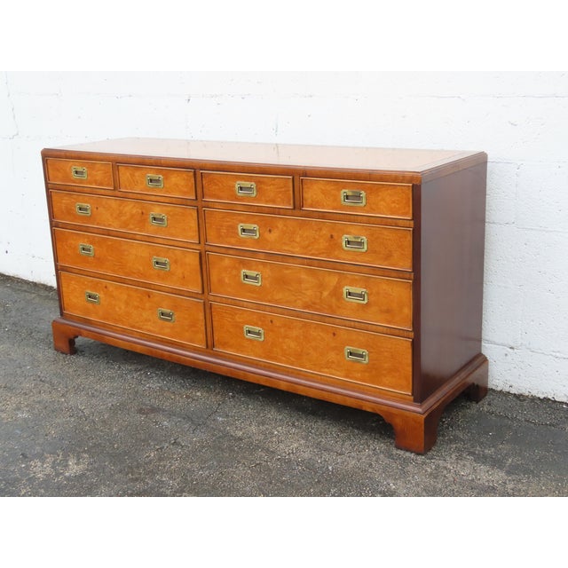 Hollywood Regency Century Hollywood Regency Burlwood Low Long Dresser Bathroom Vanity 6364 For Sale - Image 3 of 18