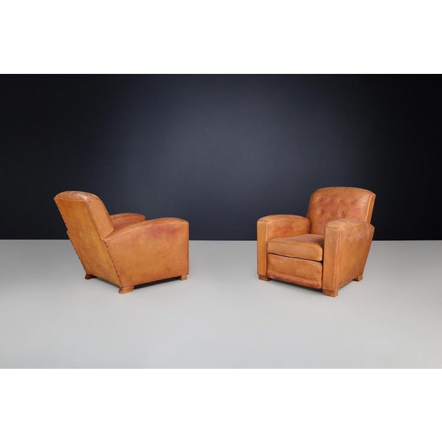 Art Deco Patinated Leather Lounge Chair, France, 1940 For Sale - Image 8 of 10