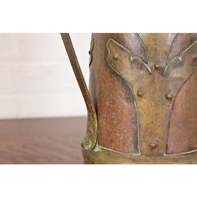Copper Stickley Brothers Antique Arts & Crafts Three-Handled Large Copper and Brass Vase For Sale - Image 8 of 13